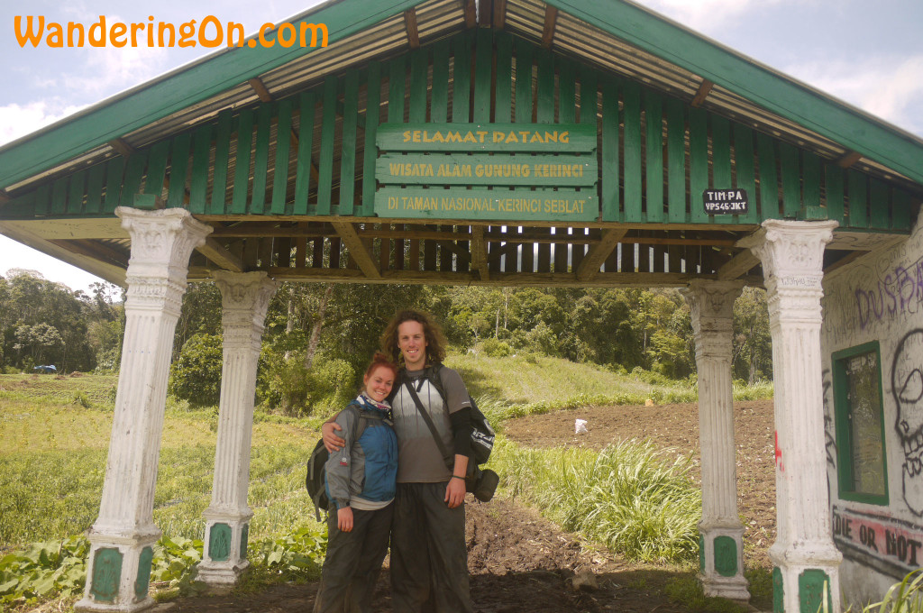 Brian and Noelle after hiking to the top of Indonesia's tallest volcano, Mount Kerinci in Sumatra.