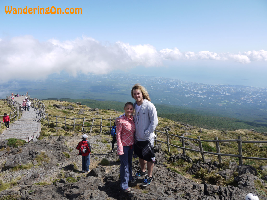 Brian and Noelle at the summit of Hallasan, South Korea's Highest mountain, located on Jeju Island, South Korea